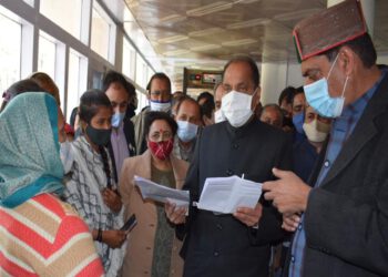 Chief Minister Jai Ram Thakur listening to public grievances at Dharamshala in Kangra district on 29 Jan 2021.