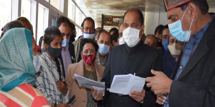 Chief Minister Jai Ram Thakur listening to public grievances at Dharamshala in Kangra district on 29 Jan 2021.