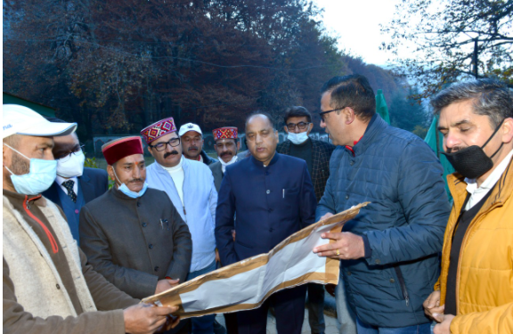 Hon’ble CM inspecting the ongoing construction of Circuit House Manali in Kullu district