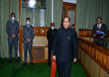 Chief Minister Jai Ram Thakur arriving in the House to present Annual State Budget for the Financial Year 2022-23 on 4-3-2022