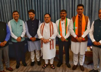 Chief Minister Shri Jai Ram Thakur called on National BJP President Shri J P Nadda accompanied by Congress MLAs Sh Lakhwinder Rana and Sh Pawan Kajal who joined the BJP today at BJP National headquarters at New Delhi