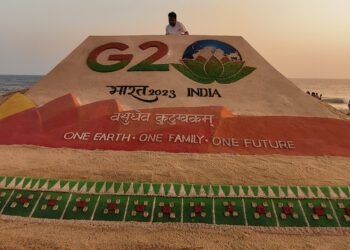 World Renowned Sand Artist, Sudarsan Pattnaik puts on display magnificent logo of India’s G20 Presidency