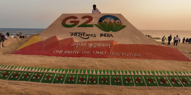 World Renowned Sand Artist, Sudarsan Pattnaik puts on display magnificent logo of India’s G20 Presidency