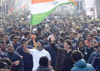 Chief Minister Thakur Sukhvinder Singh Sukhu accompanying senior congress leader Sh. Rahul Gandhi and Smt. Priyanka Gandhi during the last leg of Bharat Jodo Yatra at Srinagar