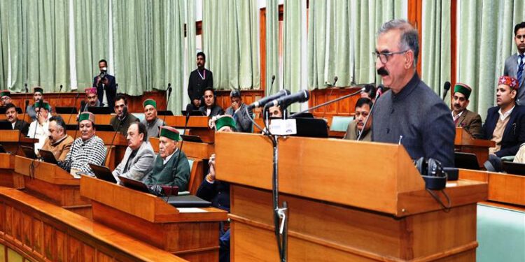 CM Thakur Sukhvinder Singh Sukhu reading out his first Budget in Vidhan Sabha today.